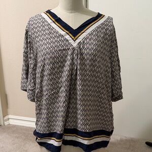 Vivien Navy and Yellow V-Neck Blouse